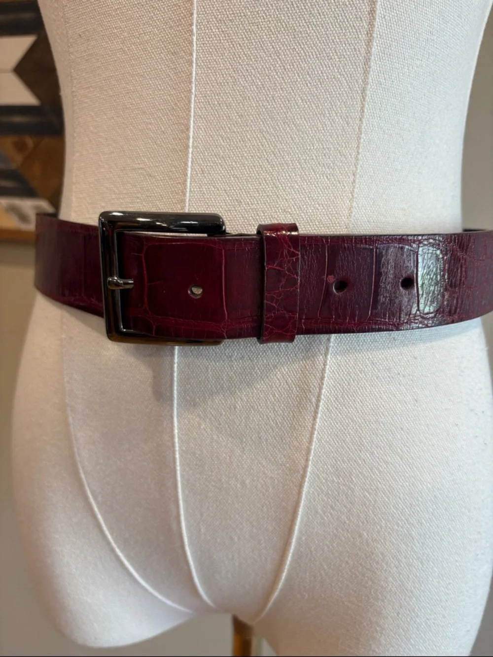 Vintage Ralph Lauren Burgundy Red Genuine American Alligator Leather Belt Medium